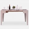 Small grey wooden dining table with place settings for 6 people