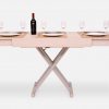 Small wooden box height adjustable table with built-in extensions with 6 place settings